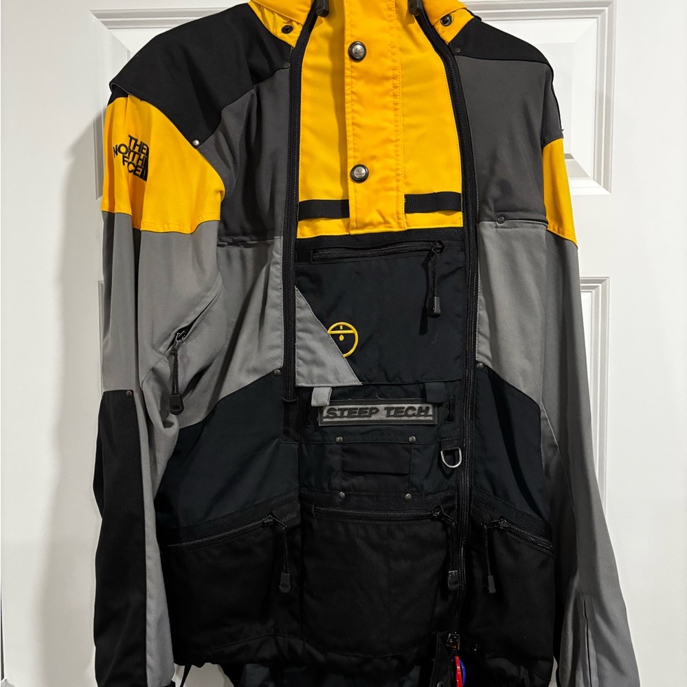Vintage The North Face Men's Steep Tech Yellow, Black, and Gray Jacket (Size M)